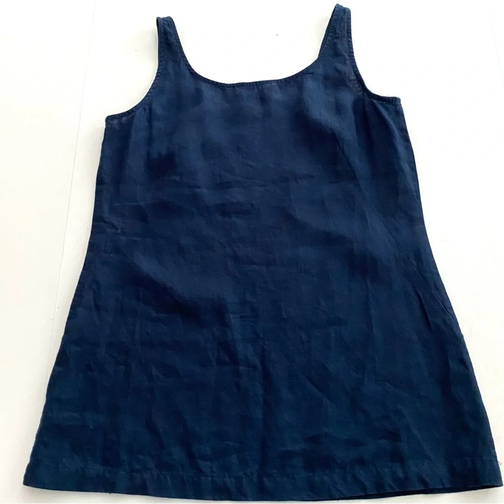 Eileen Fisher Blue Irish Linen Sequin Tank Top Size XS Breathable Sleeveless